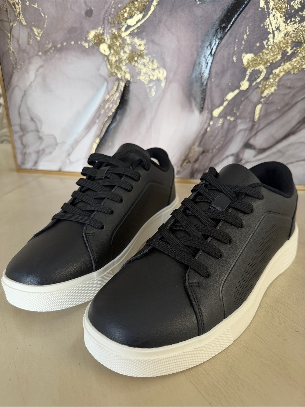 New York & Company Black Low-Top Sneakers with White Platform Sole